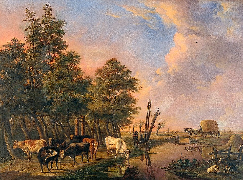 J. III Kobell - Koeien aan een landweg in de buurt van Rotterdam - NK2518 - Cultural Heritage Agency of the Netherlands Art Collection