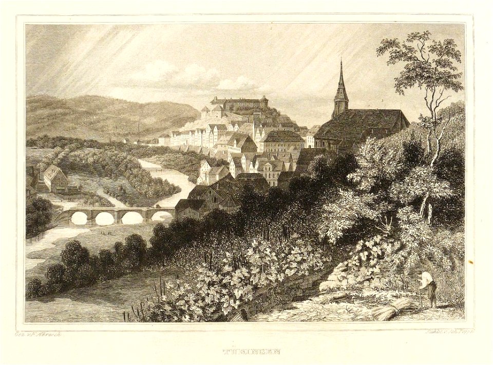 J Poppel nach Fr Abresch - Tübingen Ostansicht Stahlstich 1842