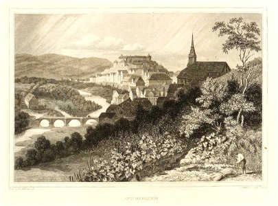 J Poppel nach Fr Abresch - Tübingen Ostansicht Stahlstich 1842
