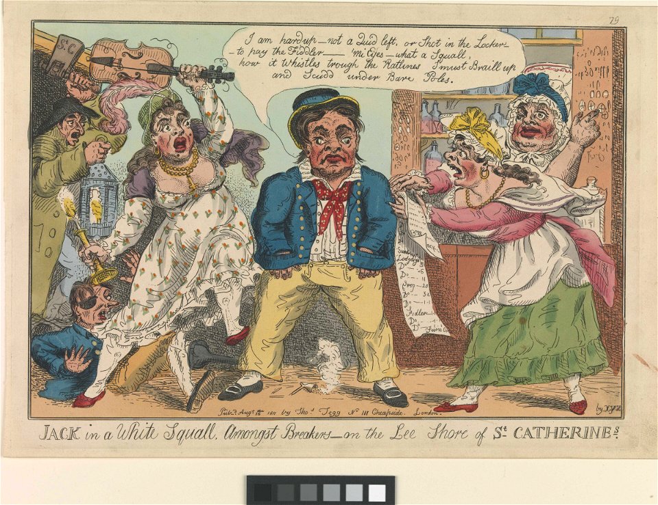 Jack in a White Squall, Amongst Breakers - on the Lee Shore of St. Catherines (caricature) RMG PW3862