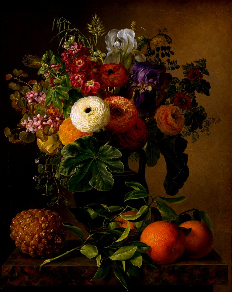 J.L. Jensen, Nature morte med blomster i antik vase på en marmorbordplade, 1834, B232, Thorvaldsens Museum