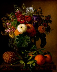 J.L. Jensen, Nature morte med blomster i antik vase på en marmorbordplade, 1834, B232, Thorvaldsens Museum