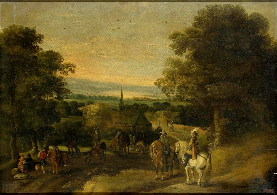 Izaak van Oosten - Landscape with a Cavalry Group
