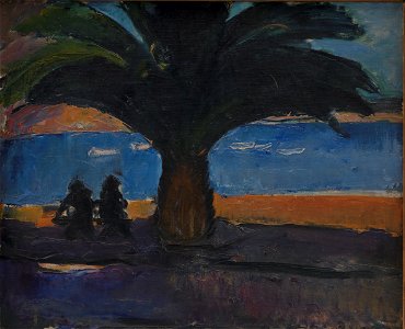 J.A. Jerichau - The Thick Palm. View from Villefranche - KMS6598 - Statens Museum for Kunst. Free illustration for personal and commercial use.