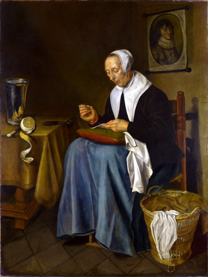 J. van der Aeck An Old Woman seated sewing 1655