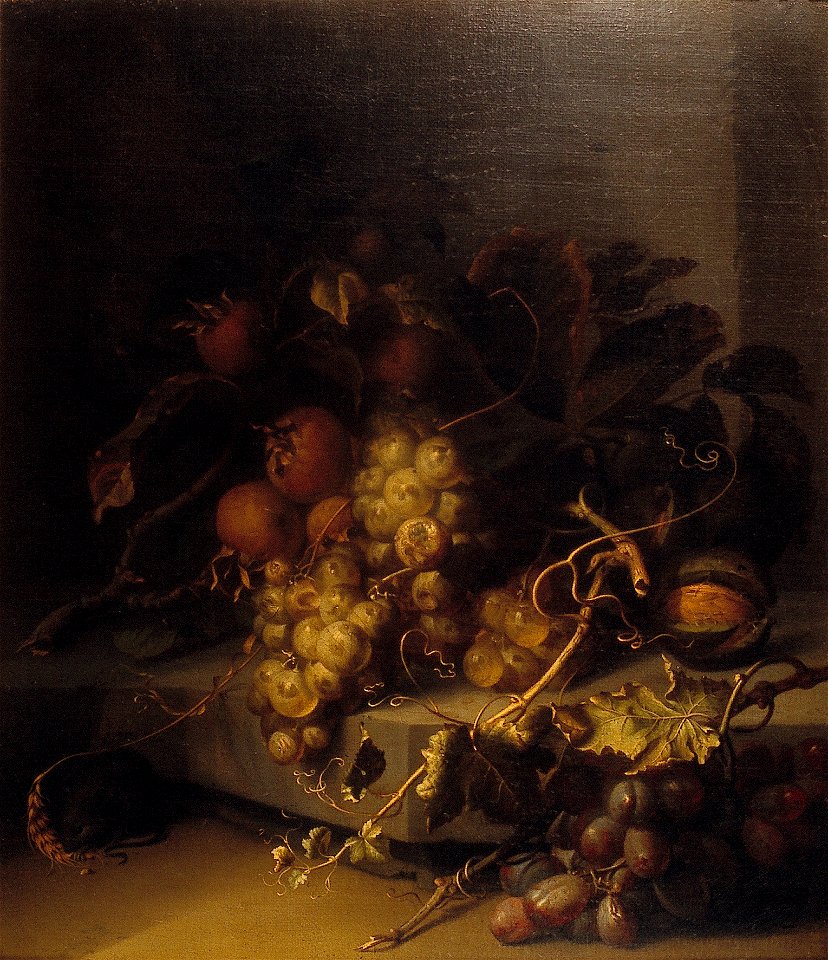 J. van Walscapelle - Stilleven met druiven, mispel en muis - DM-004-818 - Cultural Heritage Agency of the Netherlands Art Collection