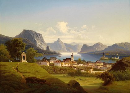 J Wilhelm Jankowsky Blick auf Gmunden mit Schloss Orth