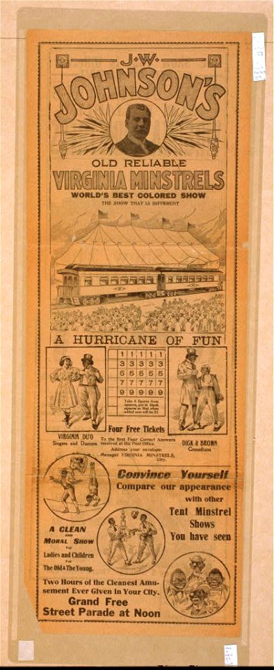 J.W. Johnson's Old Reliable Virginia Minstrels world's best colored show - the show that is different. LCCN2014636997