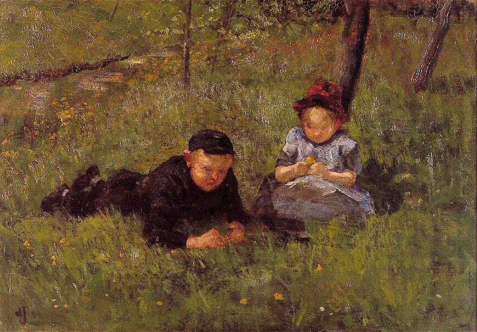 J.A. de Jonge - Twee kinderen in een weiland - AB785 - Cultural Heritage Agency of the Netherlands Art Collection