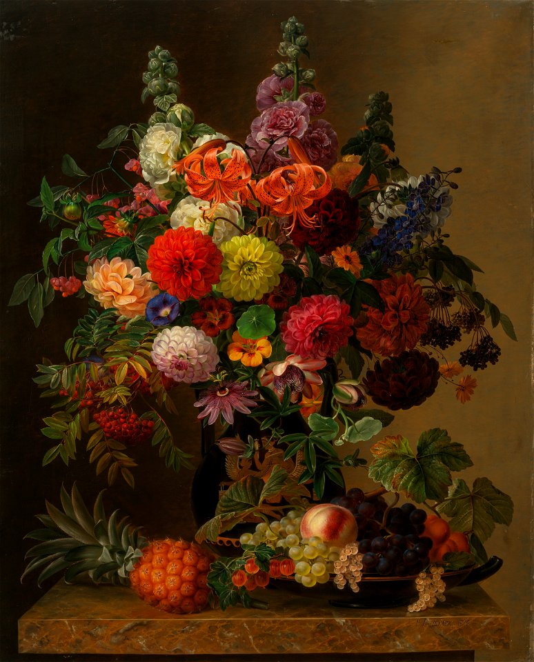 J.L. Jensen, Opstilling med blomster og frugt, 1836, Landesmuseum für Kunst und Kulturgeschichte Oldenburg