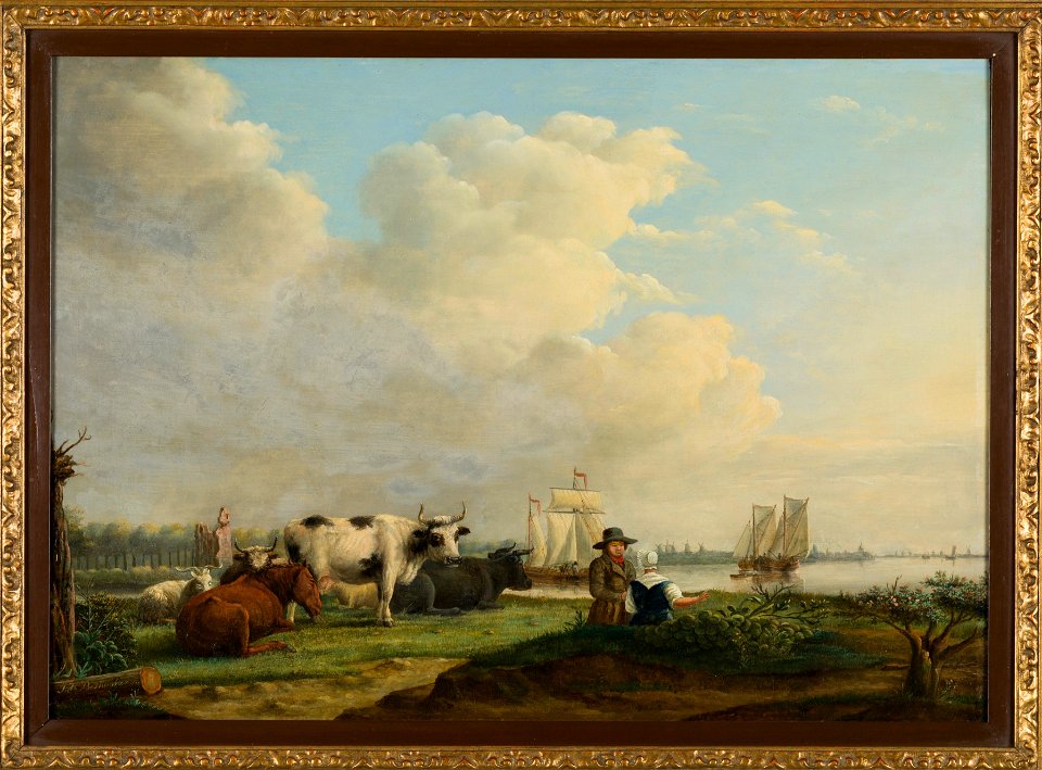J.H. Boshamer - Rivierlandschap met vee - NK2055 - Cultural Heritage Agency of the Netherlands Art Collection