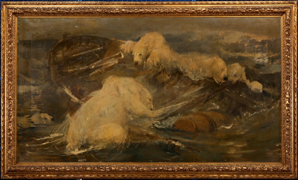 J.M. Swan - IJsberen beklimmen een ronddrijvende sloep - B565 - Cultural Heritage Agency of the Netherlands Art Collection