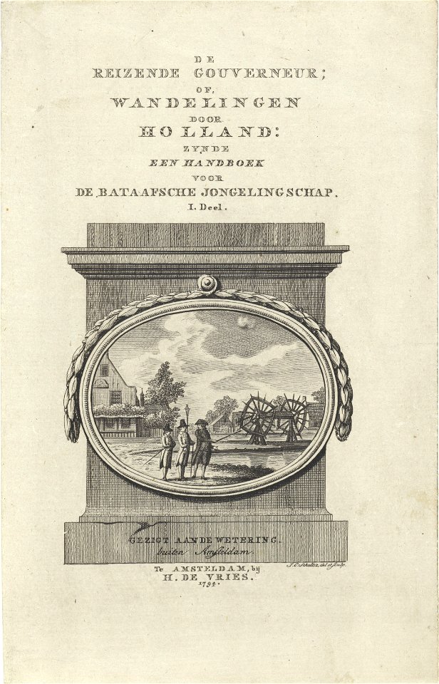 J.C. Schultsz - Drie heren bij een wetering buiten Amsterdam,1794 (RP-P-1911-3492)