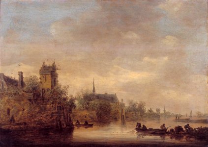 J.J. van Goyen - Ommuurde stad aan een rivier - NK1775 - Cultural Heritage Agency of the Netherlands Art Collection. Free illustration for personal and commercial use.