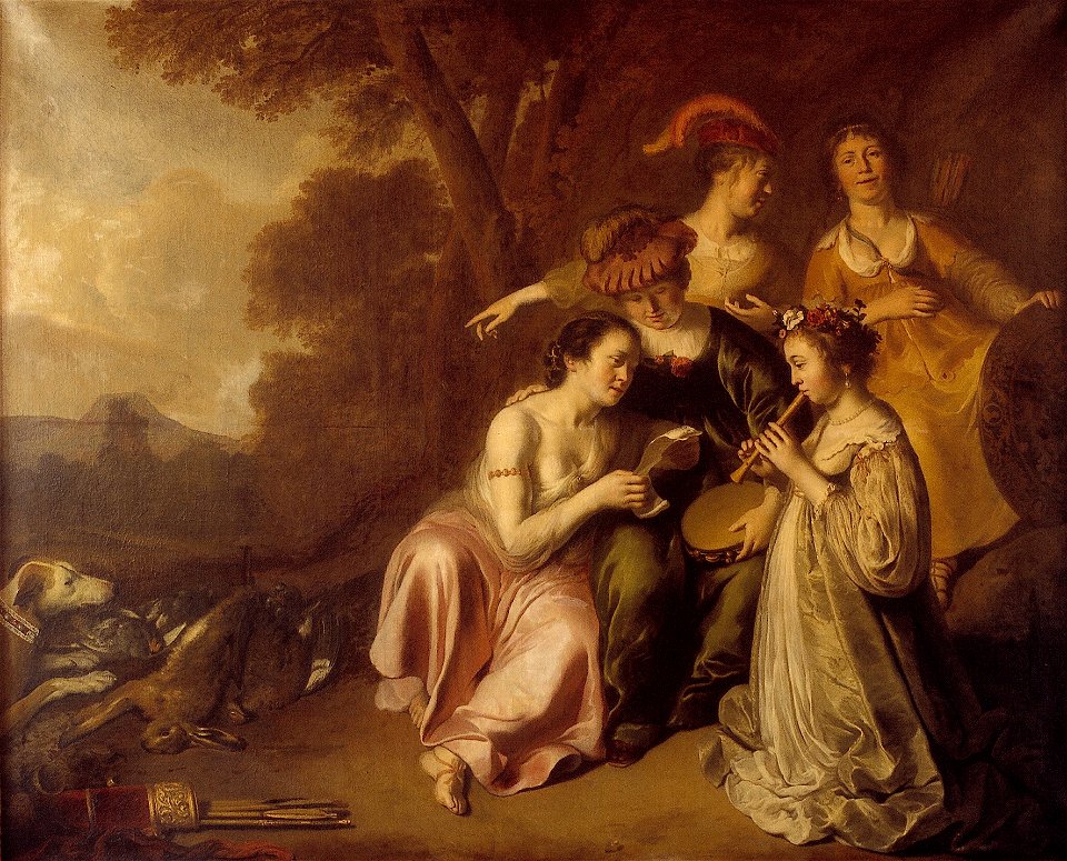 J.A. Backer - Nimfen, musicerend na de jacht - NK2274 - Cultural Heritage Agency of the Netherlands Art Collection