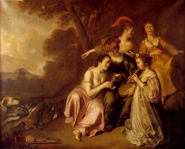 J.A. Backer - Nimfen, musicerend na de jacht - NK2274 - Cultural Heritage Agency of the Netherlands Art Collection