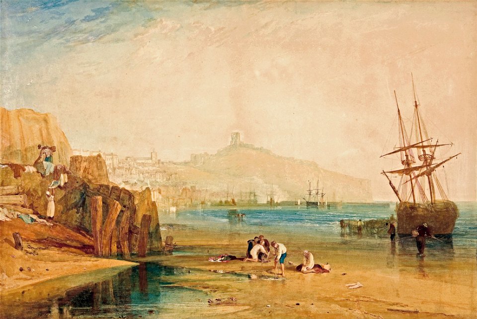 J.M.W. Turner - Scarborough town and castle- morning- boys catching crabs - Google Art Project
