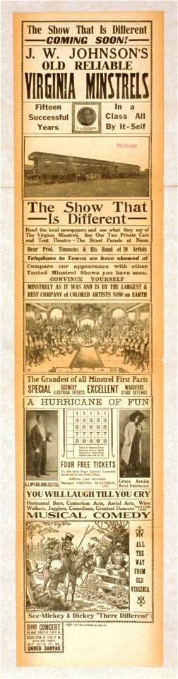 J.W. Johnson's Old Reliable Virginia Minstrels fifteen successful years in a class all by itself. LCCN2014636998