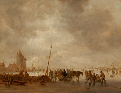 J.J. van Goyen - Bevroren rivier met schaatsers - NK2512 - Cultural Heritage Agency of the Netherlands Art Collection. Free illustration for personal and commercial use.