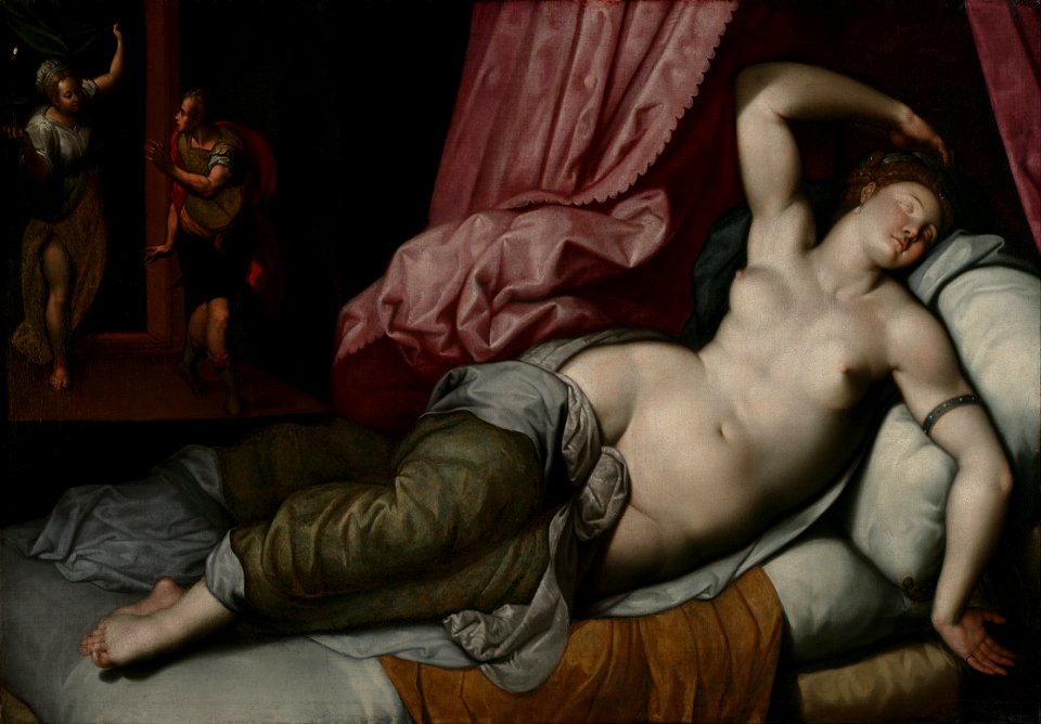 Jacob de Backer (Flemish, active 1545 - 1600) - Paris Being Admitted to the Bedchamber of Helen - Google Art Project