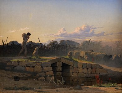 J.V. Gertner - En hyrdedreng, der driver en flok får - KMS356 - Statens Museum for Kunst