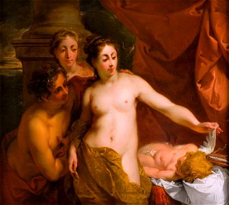 Jacob de Wit - Venus, Bacchus en Ceres met de slapende Amor 1720. Free illustration for personal and commercial use.