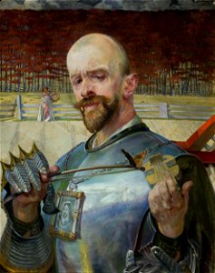 Jacek Malczewski - Autoportret w zbroi ze skrzypeczkami
