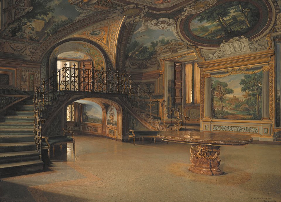 J.Th. Hansen - En sal i Palazzo Borghese - KMS1301 - Statens Museum for Kunst