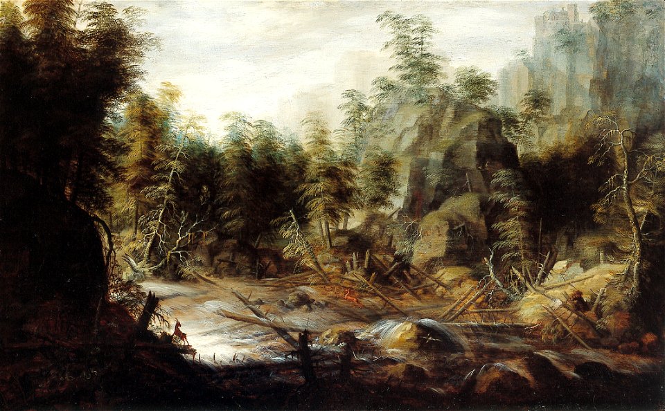 J.G. Camphuysen - Rotslandschap met jager - NK2456 - Cultural Heritage Agency of the Netherlands Art Collection