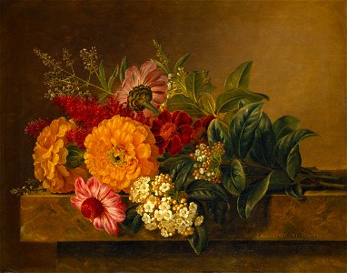 J.L. Jensen, Nature morte med blomster på en marmorbordplade, 1833, B230, Thorvaldsens Museum