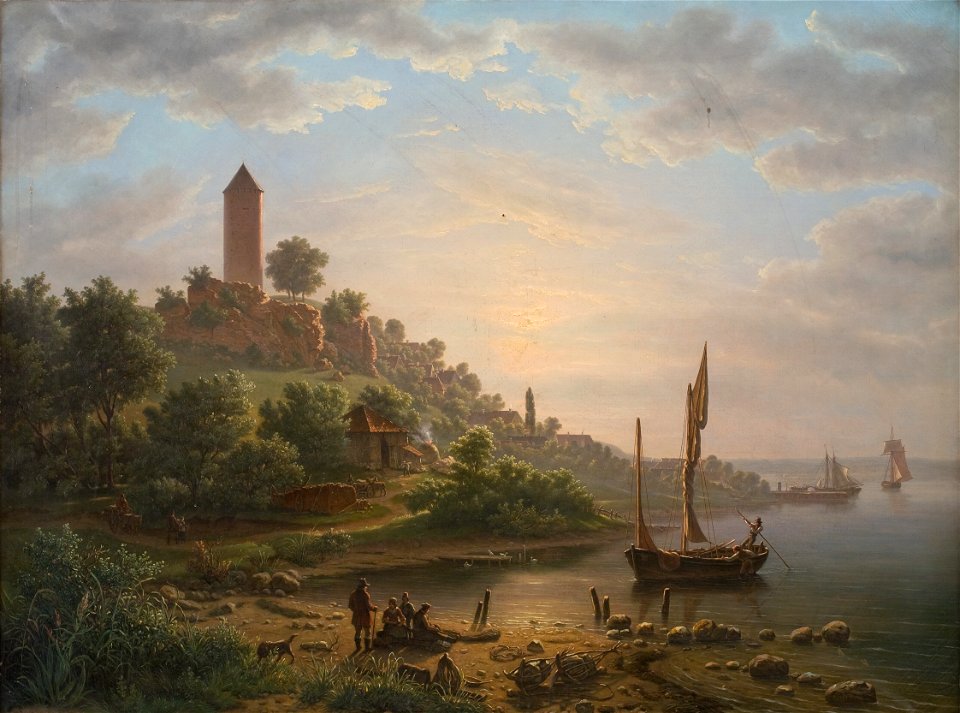 J.P. Møller - Kysten ved Vordingborg med Gåsetårnet en tidlig morgen - KMS538 - Statens Museum for Kunst