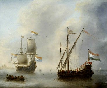 Jacob Adriaensz. Bellevois (c.1621-1676) - A Galley and a Man-of-War - BHC0830 - Royal Museums Greenwich