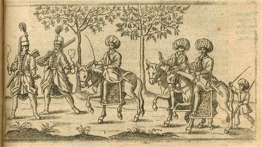 Jacob Breuning and his companion Carlier de Pinon in Ottoman costumes on their way to the Pyramids, and accompanied by J - Breuning Von Buchenbach Hans Jacob - 1612
