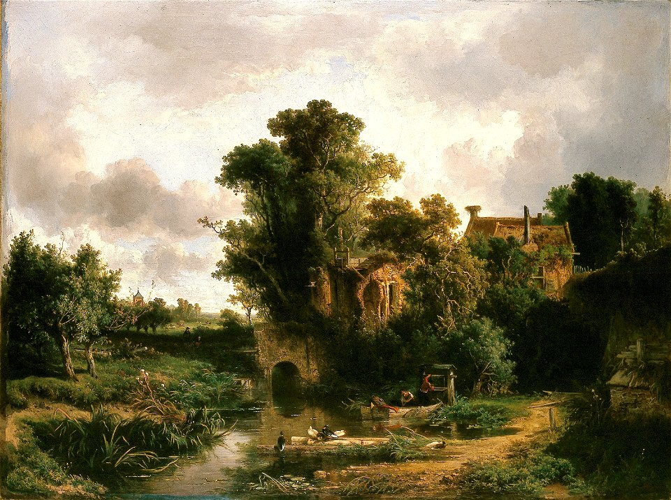 J.W. Bilders - Bostafereel met vervallen watermolen - NK2385 - Museum Arnhem