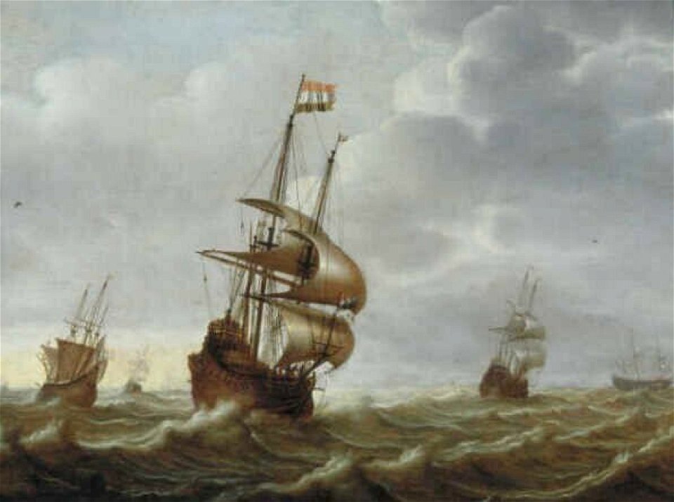 Jacob Adriaensz. Bellevois - Schepen op volle zee, links een fluit, rechts een bewapende koopvaarder - 3288 (OK) - Museum Boijmans Van Beuningen