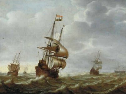 Jacob Adriaensz. Bellevois - Schepen op volle zee, links een fluit, rechts een bewapende koopvaarder - 3288 (OK) - Museum Boijmans Van Beuningen