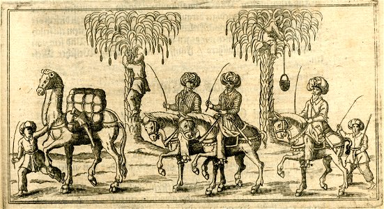 Jacob Breuning his companion Carlier de Pinon, and their escort, a local interpreter and a Janissary, on their way to Tr - Breuning Von Buchenbach Hans Jacob - 1612