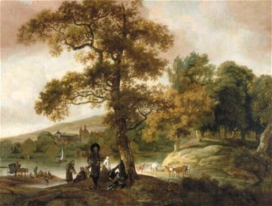 Jacob Esselens - Voornaam jachtgezelschap aan de oever van een rivier - 1195 (OK) - Museum Boijmans Van Beuningen