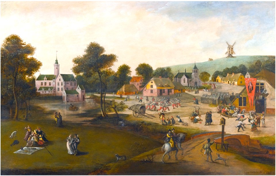 Jacob Grimmer - Entrance to a village with peasants carousing