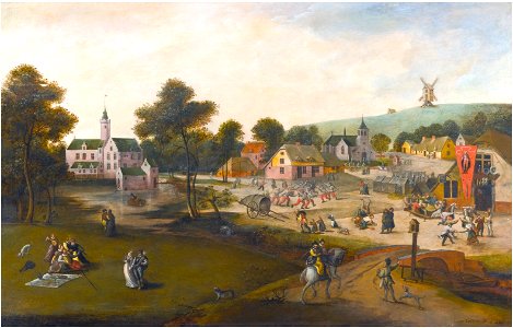 Jacob Grimmer - Entrance to a village with peasants carousing