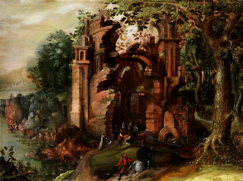 Jacob Grimmer (attr) Ruine in Waldlandschaft