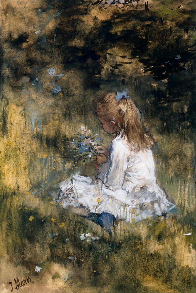 Jacob Maris - Dochter van Jacob Maris met bloemen in het gras