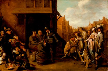 Jacob Duck - A Street Scene with Knife Grinder and Elegant Couple