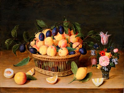 Jacob van Hulsdonck - Still Life with Fruit and Flowers. Free illustration for personal and commercial use.