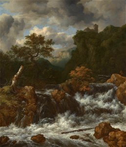 Jacob van Ruisdael - Landscape with waterfall and castle on a mountaintop