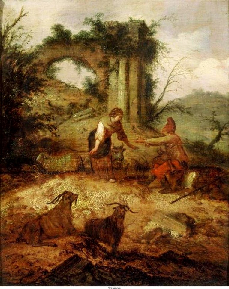 Jacob Sibrandi Mancadan - Zuidelijk landschap met herder en herderin bij een ruïne - 770 - Mauritshuis