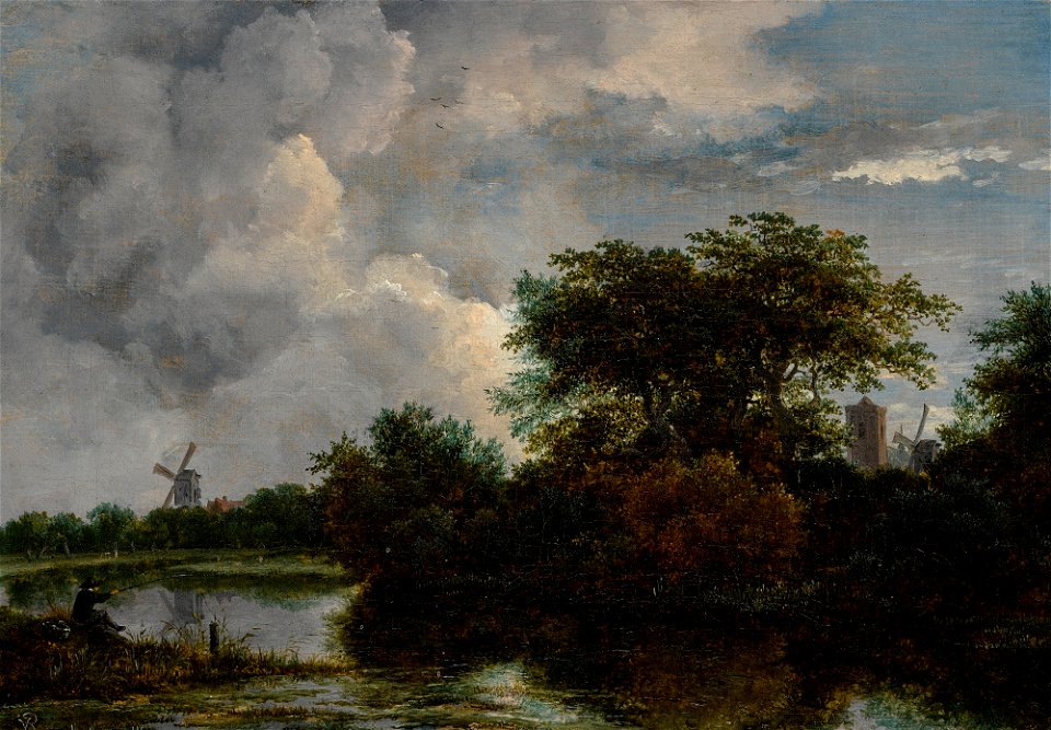 Jacob van Ruisdael - River Landscape with an Angler 350N10007 9Z5BR