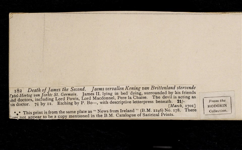 Jacobite broadside - Catalogue entry for a print of the death of James II