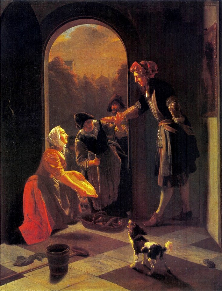 Jacob Ochtervelt - Visverkoopster aan de deur van een huis - ГЭ-952 - Hermitage Museum