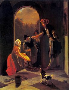 Jacob Ochtervelt - Visverkoopster aan de deur van een huis - ГЭ-952 - Hermitage Museum